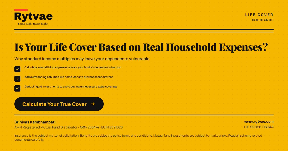 Educational tip poster with the headline Is Your Life Cover Based on Real Household Expenses.