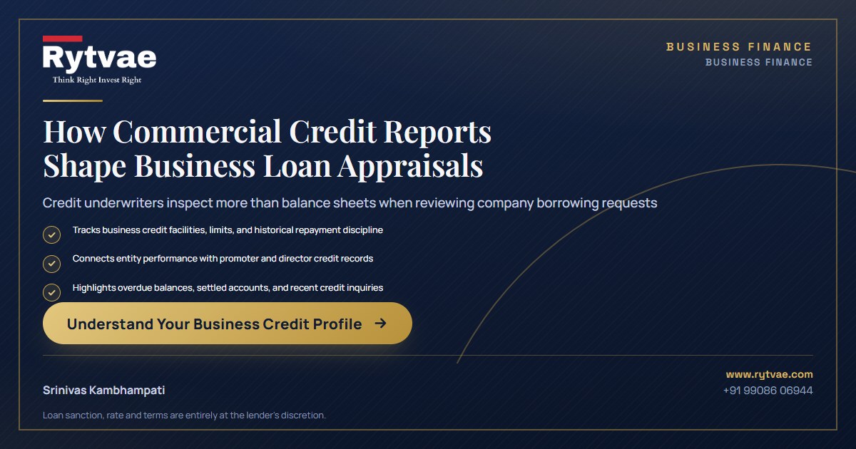 A clean educational graphic presenting how commercial credit reports shape business loan appraisals